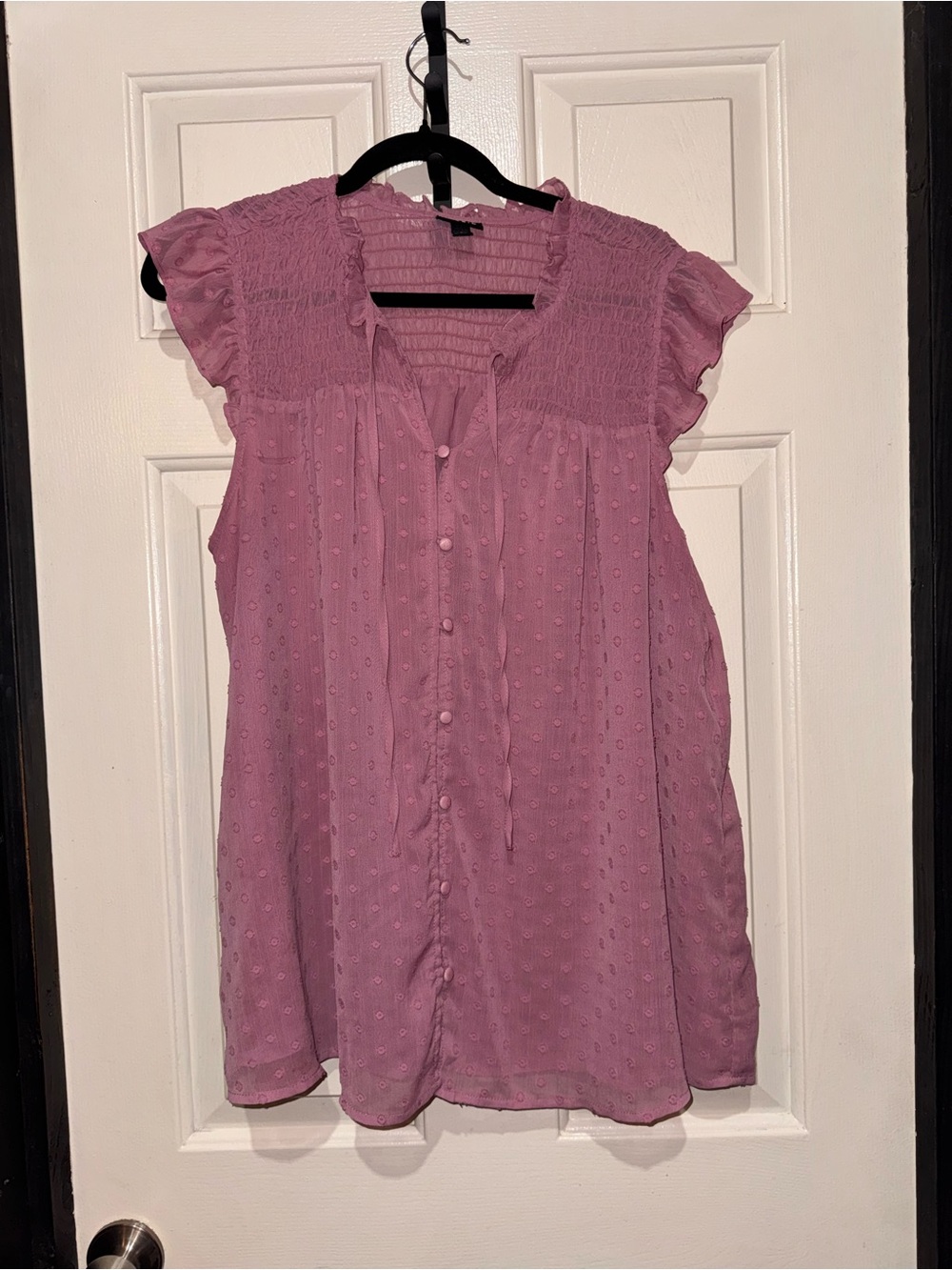 torrid Mauve Dot Button-Front Smocked Flutter Sleeve Blouse